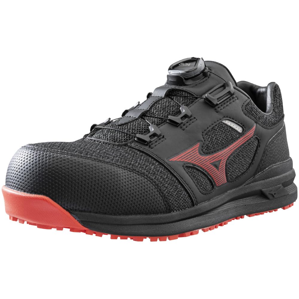 Mizuno Almighty BOA Work and Safety Black and Size 3E LS52L Men's Shoes, Red, 26.0 Cm,