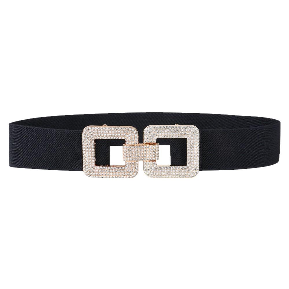 Elegant Rhinestone Women's Leather Belt with Stylish Buckle and Elastic Waistband