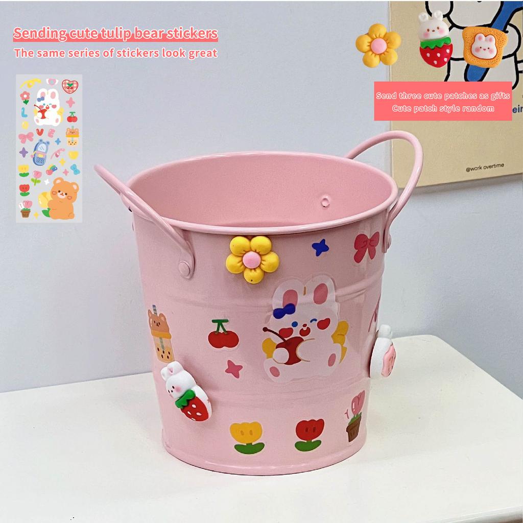 Creative Iron Art Pen Holder Student Desktop Storage Box Ins Fengwang Red Small Iron Bucket Personalized Cute Office Pen Bucket