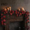 High-density Fabric Leaves Artificial Maple Leaf Garland, Autumn Faux Vine, Black & Red Fall Garland Hanging Vine for Fireplace Front Door