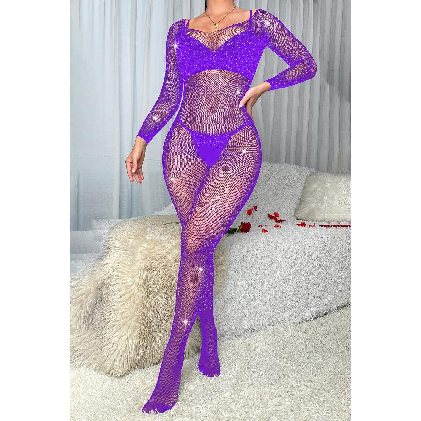 Lenjerie Sexy Fierbinte cu Strassuri Decupată la Între picioare Nu se Scoate Rochie O piesă Sexy cu Plasă și Strassuri