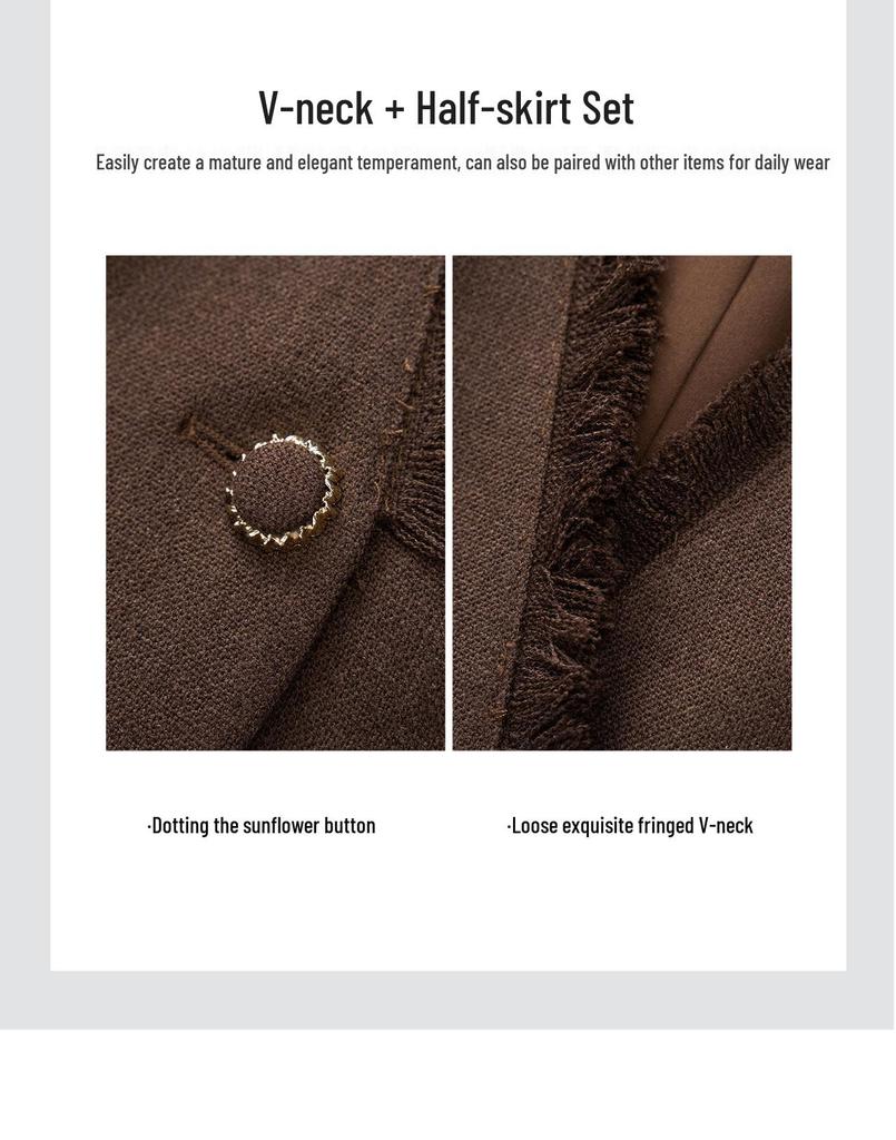 Elegant Waist-Cinched V-Neck Vest + Skirt Two-Piece Set for Women - Autumn/Winter New Arrival