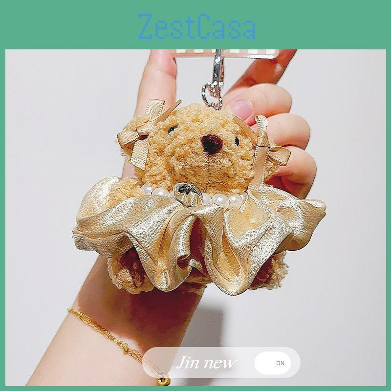 Skirt Small Pearl Bear Plush Keychain With Durable Rope For Bag Gift Decoration