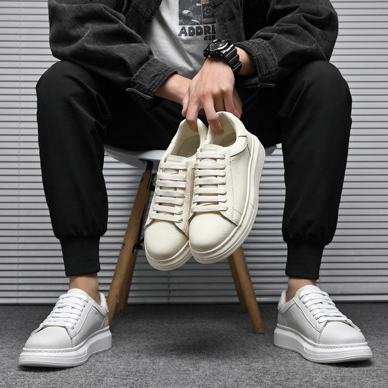 Fashion New Men's Designer White Genuine Leather Lace Up Platform  Shoes Male Causal Flats Moccasins Walking Sneakers Zapatos Hombre