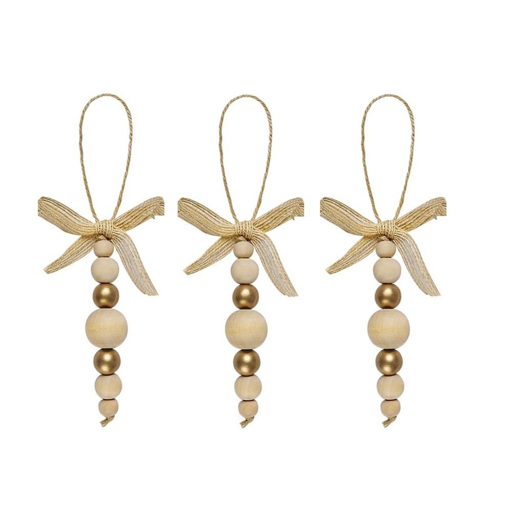 3 Stück Boho Weihnachtsbaumschmuck Holzperlen Hängedekorationen Bauernhaus Natürliche Perlen Girlande Rustikal Kleine Holzpartydeko