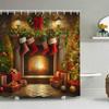 Fabric Christmas Shower Curtain Set- Vintage Xmas Tree Fireplace Winter Holiday Bath Bathroom Decor Curtain Polyester,Washable