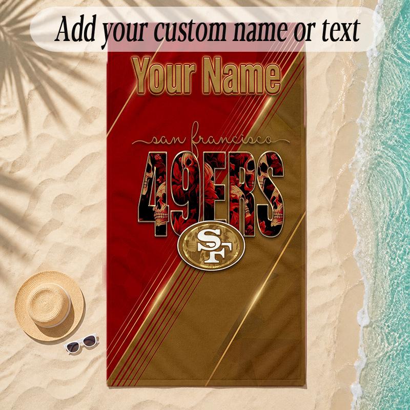 Strandtuch San Francisco 49ers Benutzerdefinierter Name Text Personalisierbares Weiches Handtuch für Strand Pool Innenbereich Wohnkultur Geschenk