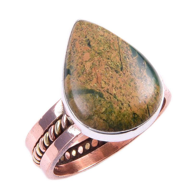 Bague bicolore en argent sterling 925, faite à la main, avec pierre précieuse en rhyolite naturelle, taille 8 e9g78