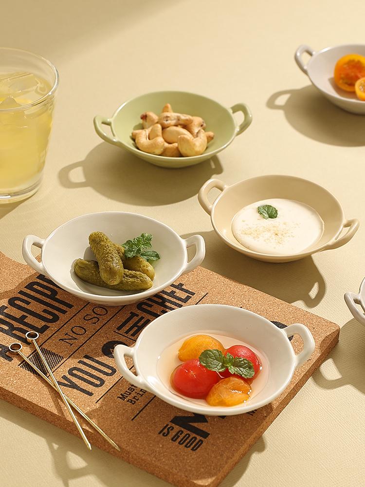 Double-Eared Ceramic Dipping Dish for Sauces and Snacks