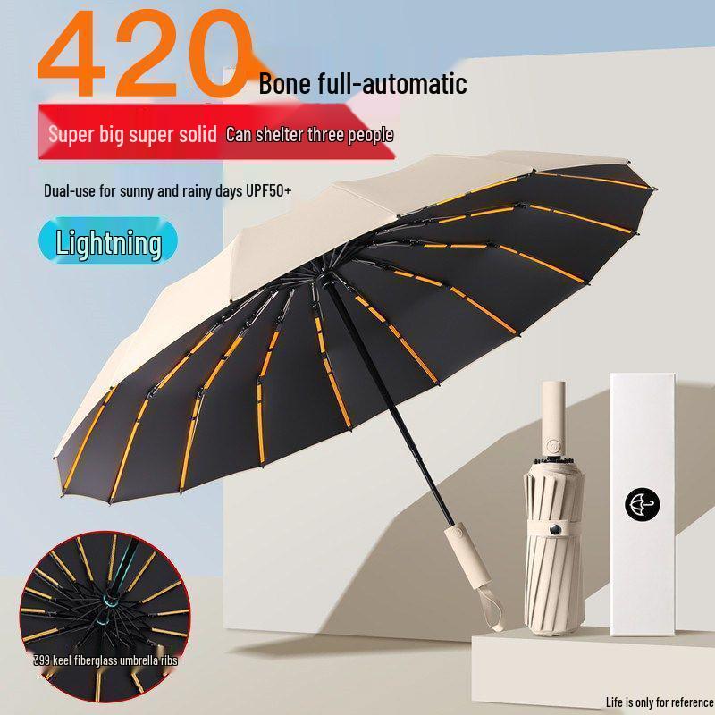 420-Bone Windproof Dual-Use Reinforced Folding Umbrella - Sunshade & Rain Protection for Men