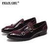 Fashion FELIX CHU Men's Patent Leather Monk Strap Dress Shoes Wedding Loafers Horse Hair Detail Casual Formal Party Gentlemen Footwear