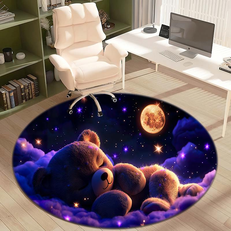 1Pc Bear Circular Print Rug - Home Decoration Carpet For Living Room Bedroom Flooring Computer Chair Area Rug