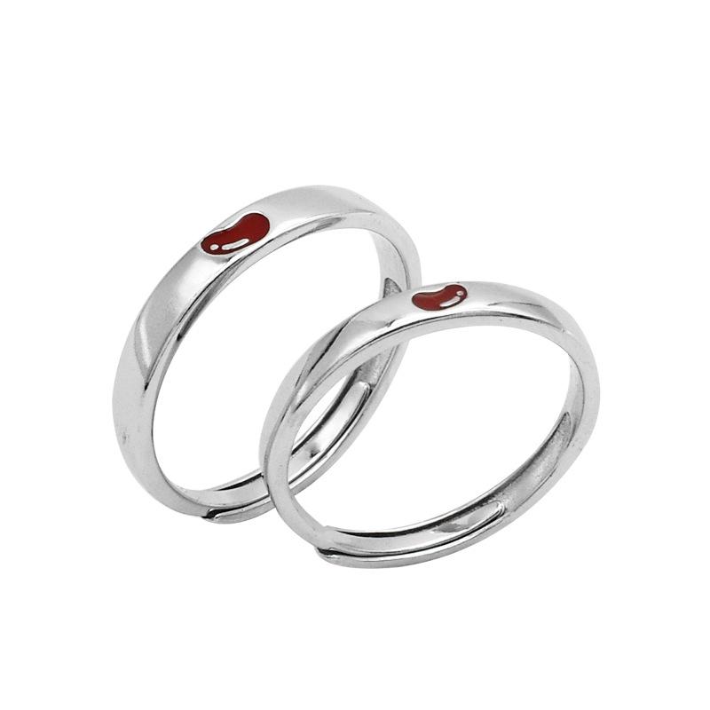 S925 Sterlingové stříbro Akáciové fazole Nastavitelné prsteny pro páry pro muže a ženy - Nadčasový design červených fazolí