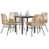 5 Piece Outdoor Dining Set with Cushions Brown Poly Rattan Glass Table
