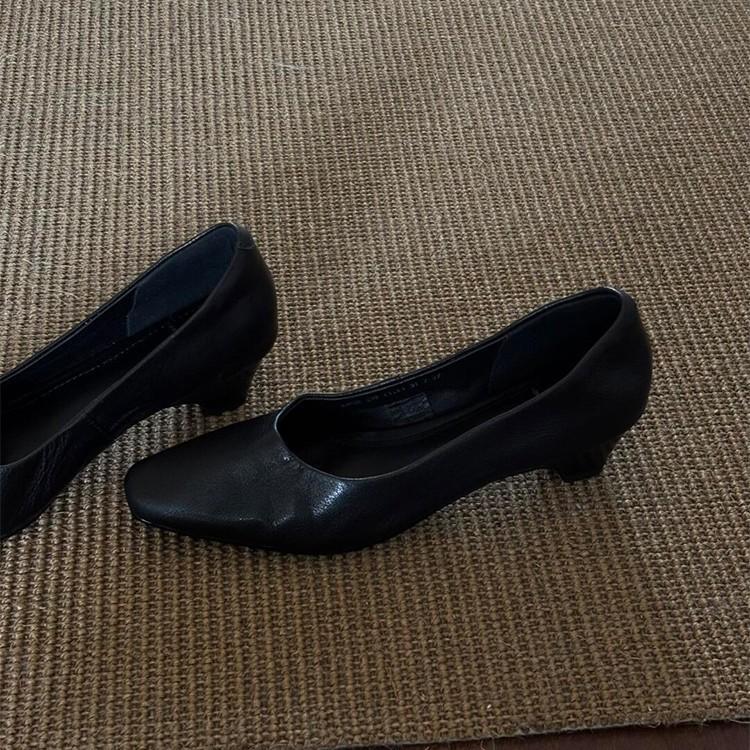 Schafsleder-Version~ Elegant und schlicht, vielseitige Mode für den Pendelverkehr, leichte Mundpartie, dicker Absatz, einzelne Schuhe, Damen, Retro-Temperament, weiche Sohle, Arbeitsschuhe