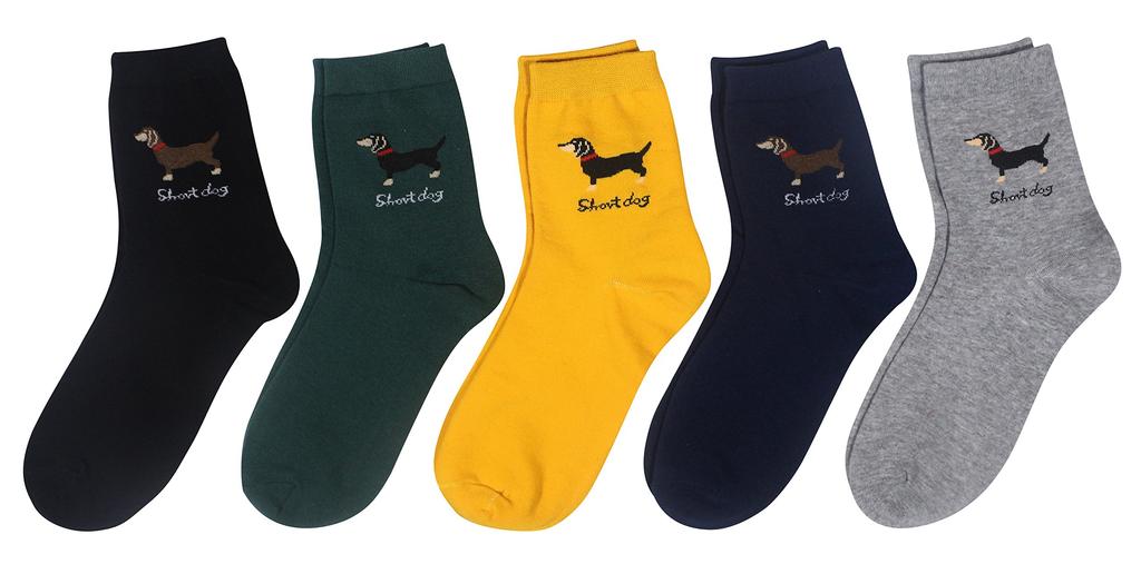 Cansok Cute Dog Print Colorful Fashion Sock Set for Casual Socks Women's Socks, Girls, 5-Pair Set, Women's (Dachshund)