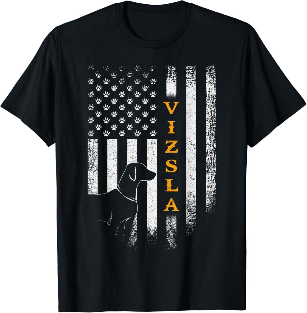 Vintage USA Vizsla Hund Silhouette Amerikanische Flagge Lustiges Geschenk Unisex T-Shirt
