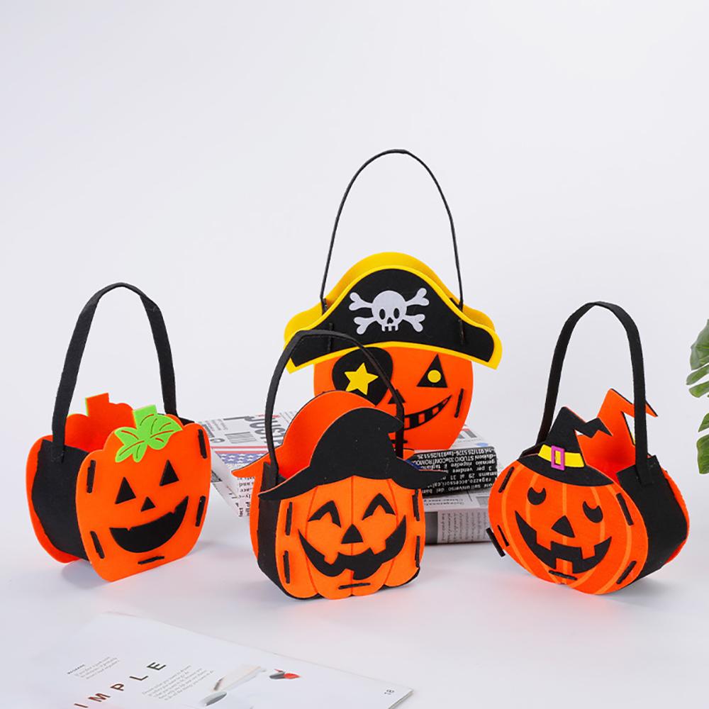 Halloween Pumpkin Candy Bag Halloween Decorative Felt Handbag Halloween Trick Or Treat Goody Bags Kids Halloween Party Gift Bag