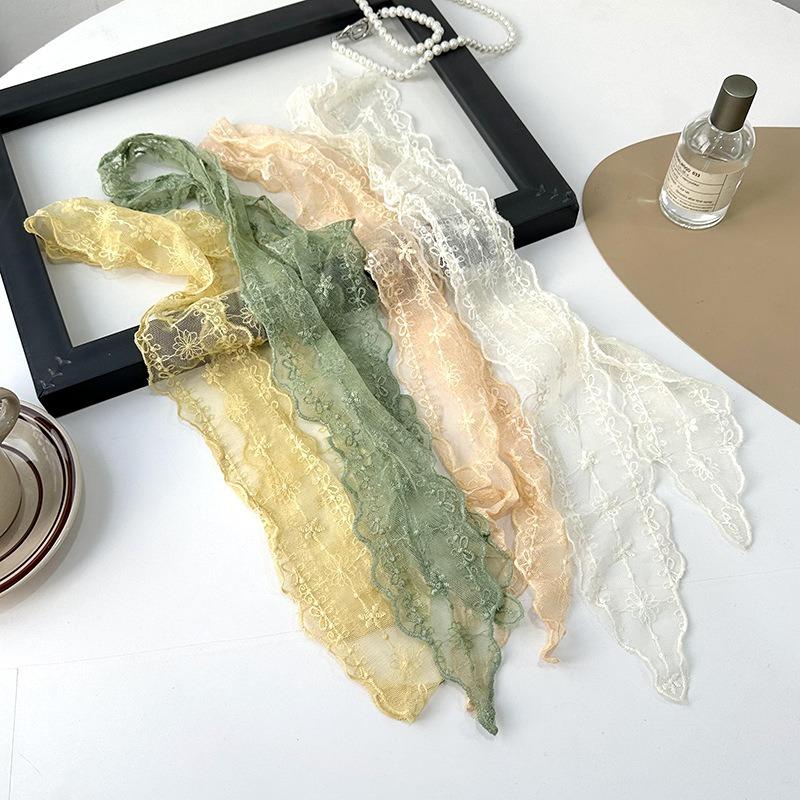 Silk scarf long strip high-end summer thin decorative versatile lace thin narrow small scarf headband