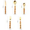 Bamboo Cutlery Sets Stainless Steel Dinnerware Sets Gold Wooden Tableware Western Food Knife Fork Teaspoon Cutleries