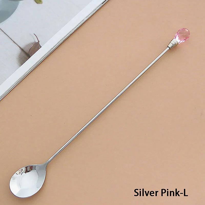 1 Stück Kristalllöffel-Set Langer Griff Teelöffel 430 Edelstahl Diamant Eis Löffel Perfekt für Dessert Eis Kaffee Cocktail