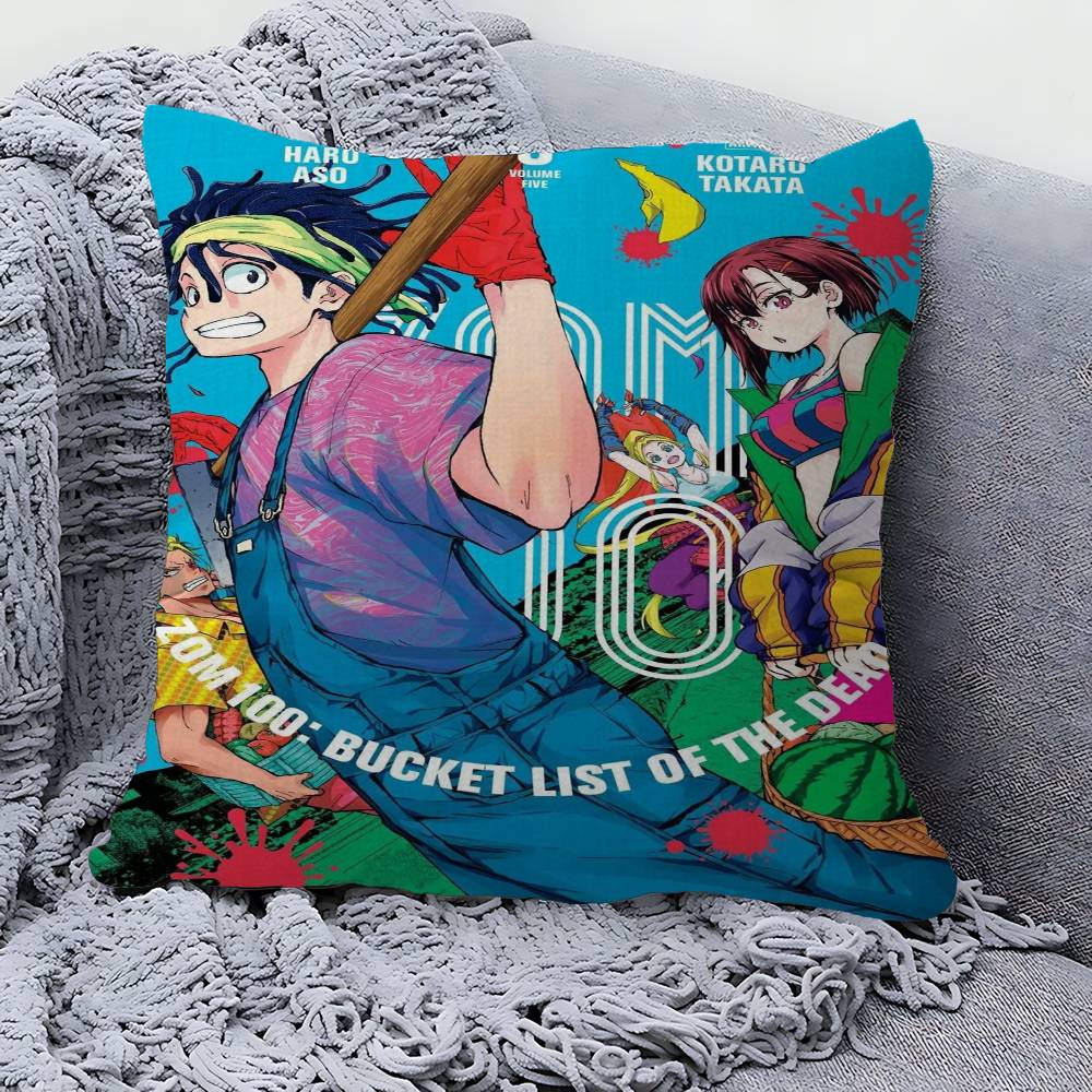 Anime Zom 100 Bucket List of the Dead Cushion Cover Inches Farmhouse Decor Home Throw Pillow Covers for Couch Decorations