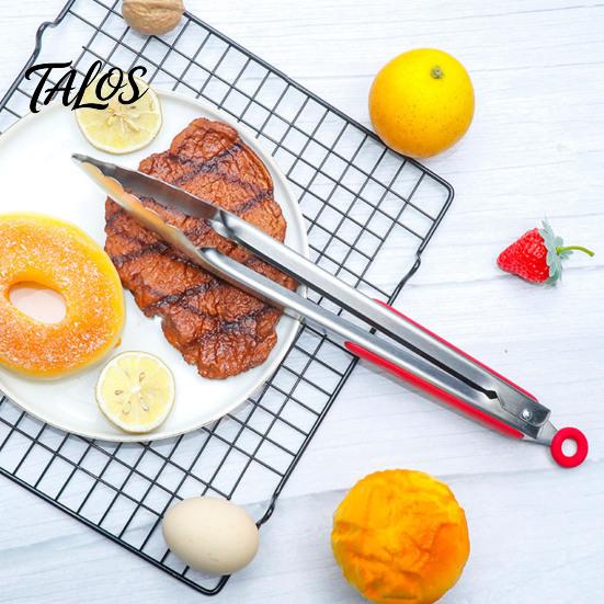 Talos Kitchen Tongs with Anti-Slip Handle And Silicone Scalloped Edges, Stainless Steel Locking Food Clips for Grilling BBQ Salad, Dishwasher