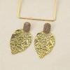 Women's Retro Irregular Stripe Leaf Earrings with Zinc Alloy and Inlaid Diamonds