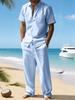 Men's European & American Linen Short Sleeve Shirt and Long Pants Set for Summer