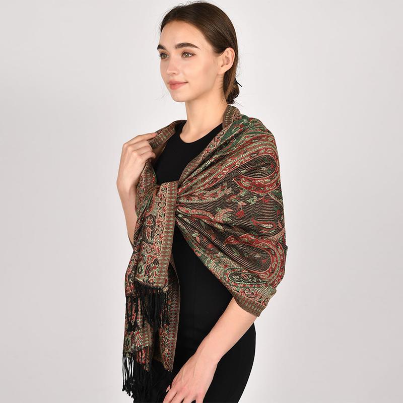 Luxury Autumn Winter Scarf Women Pashmina Shawls Cashmere Blanket Warm Chunky Stoles Lady Elegant Poncho Floral Bufanda