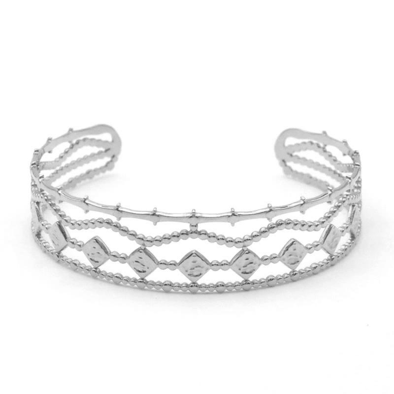 Stainless Steel Wheat Shaped Bracelet Geometric Hollow Open Bangle for Women Anniversary Gift Couples Adjustable Jewelry