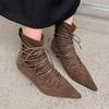 Women's Boots Fashion Lace Up Ankle Boots High Quality Suede Casual Boot Temperament Pointed Short Boot Women High Heeled Boots