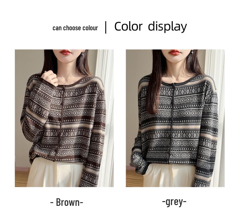 Petite A-line Casual Long-Sleeved Jacquard Knit Cardigan for Autumn/Winter 2026