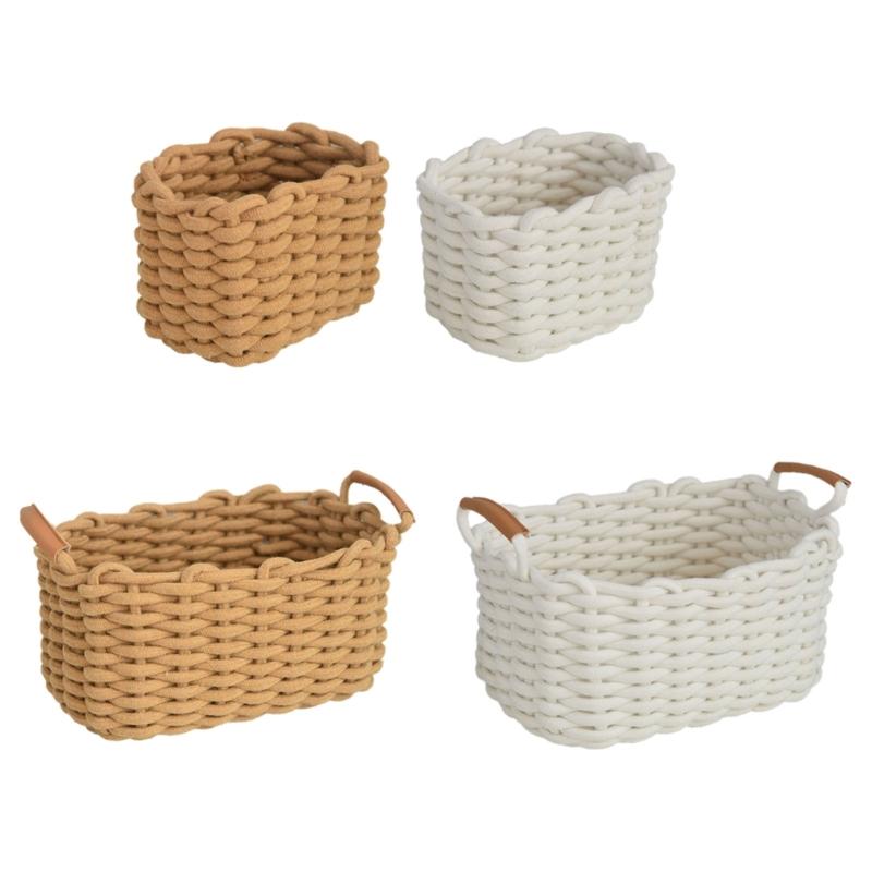 Elegant Cotton Woven Storage Container Large Capacity Bedroom Organizer Handwoven Desktop Basket for Living Room