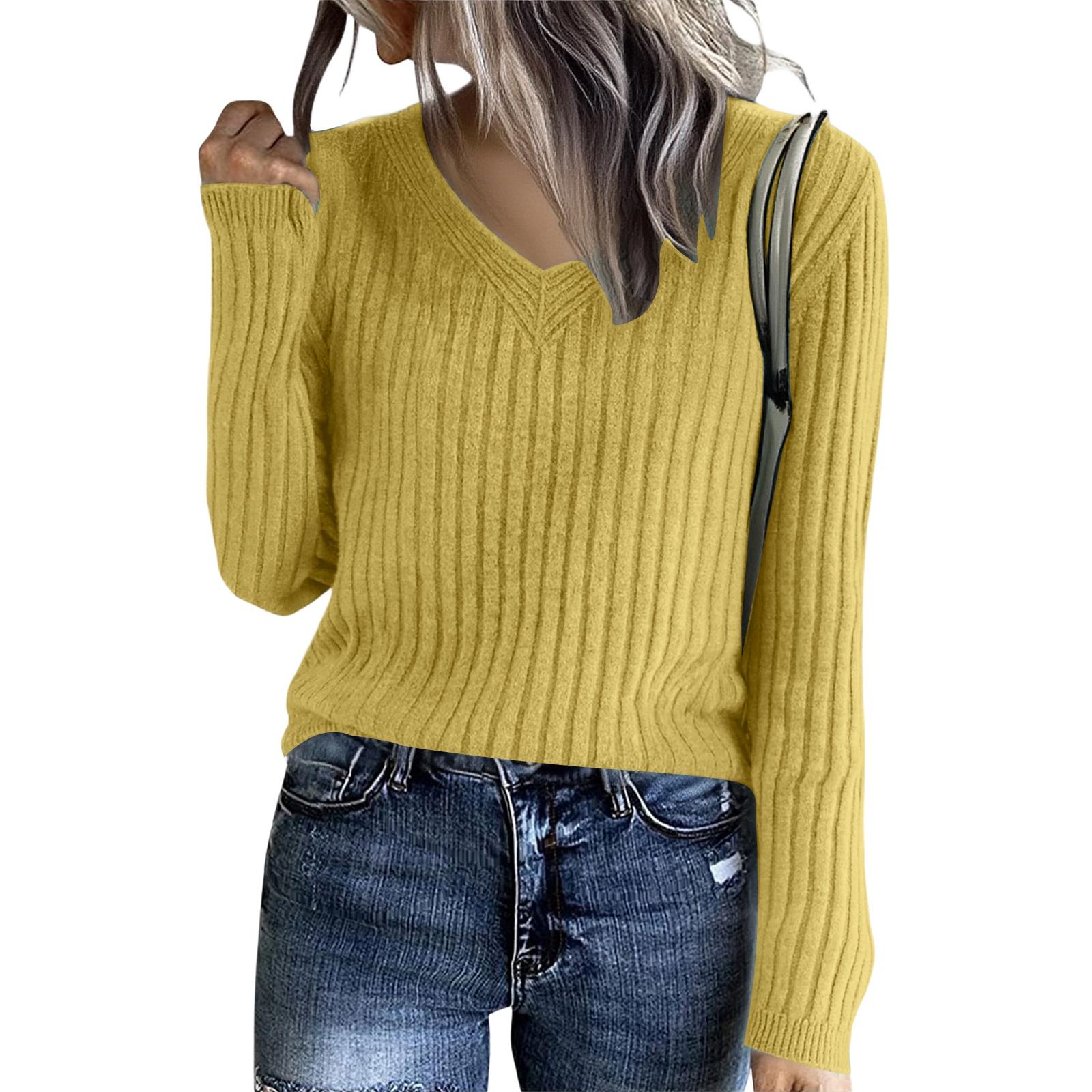 

Women s Long Sleeve Knit Base Layer Sweater , Versatile Inner Top One Size жовтий