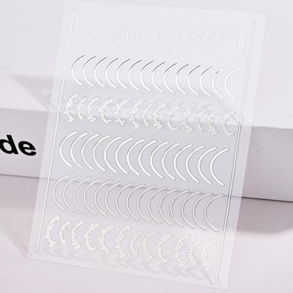 Xiaohongshu French Simple Line Manicure Sticker Imitation Metal Accessories Gold And Silver Adhesive Self-Adhesive Nail Sticker