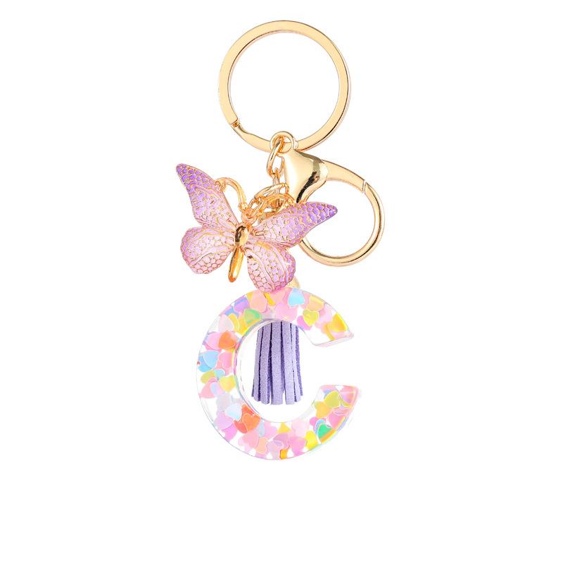 Light Purple Sequin Fringe Resin Keychain 26-Letter Accessory Classic Retro Durable Bag Charm Practical Gift For Friends And Family