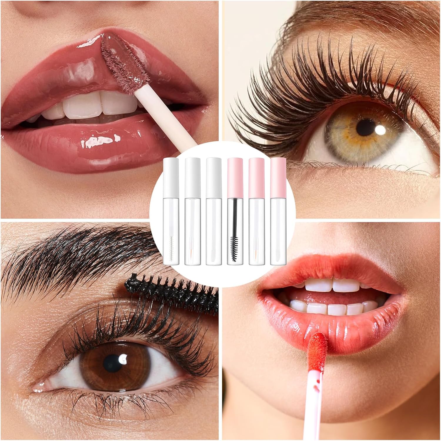 6 Pack 10ml Clear Mascara Tube with Wand, Empty Eyeliner Tube and Empty Lip Gloss Tubes,Portable Lip Gloss Tubes for Castor Oil DIY