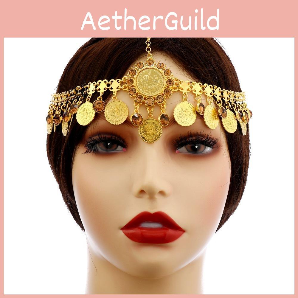 Gemstone Simulation Fashion Decoration Circular Tassel Design Gold Headwear