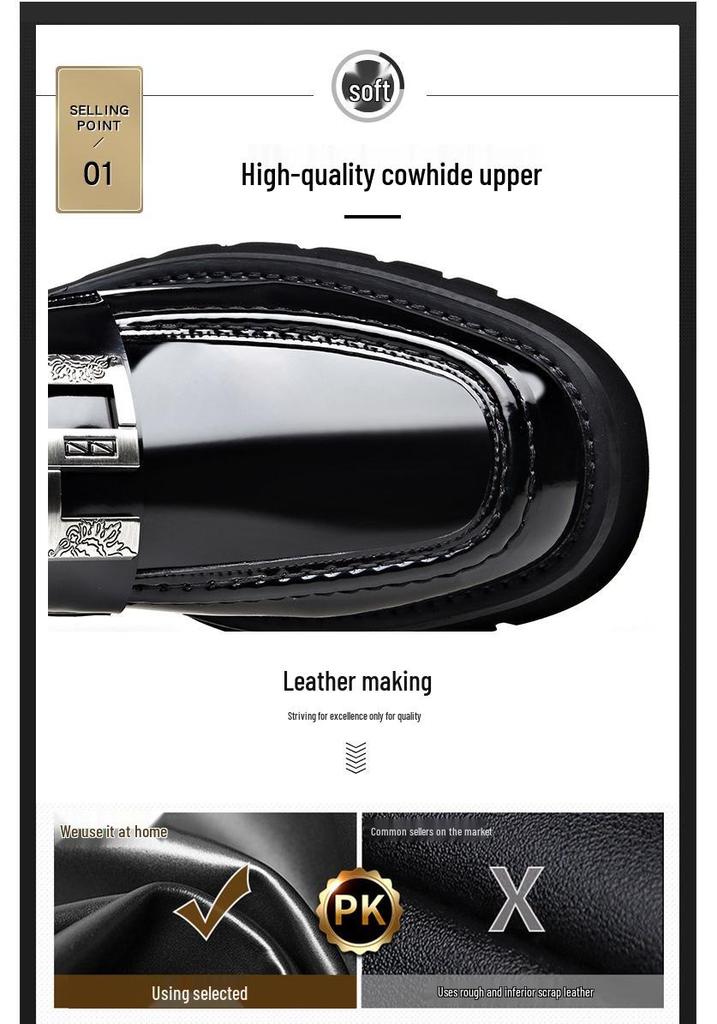Men's Extra Large Leather Slip-On Business Casual Shoes with Thick Sole and Fashion Buckle