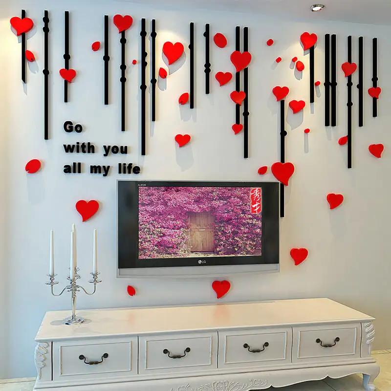 Romantic 3D Wall Sticker Wedding Living Room Bedroom Backdrop TV Background Wall Decals Flower Mural Wall Art Wallpaper Sticker