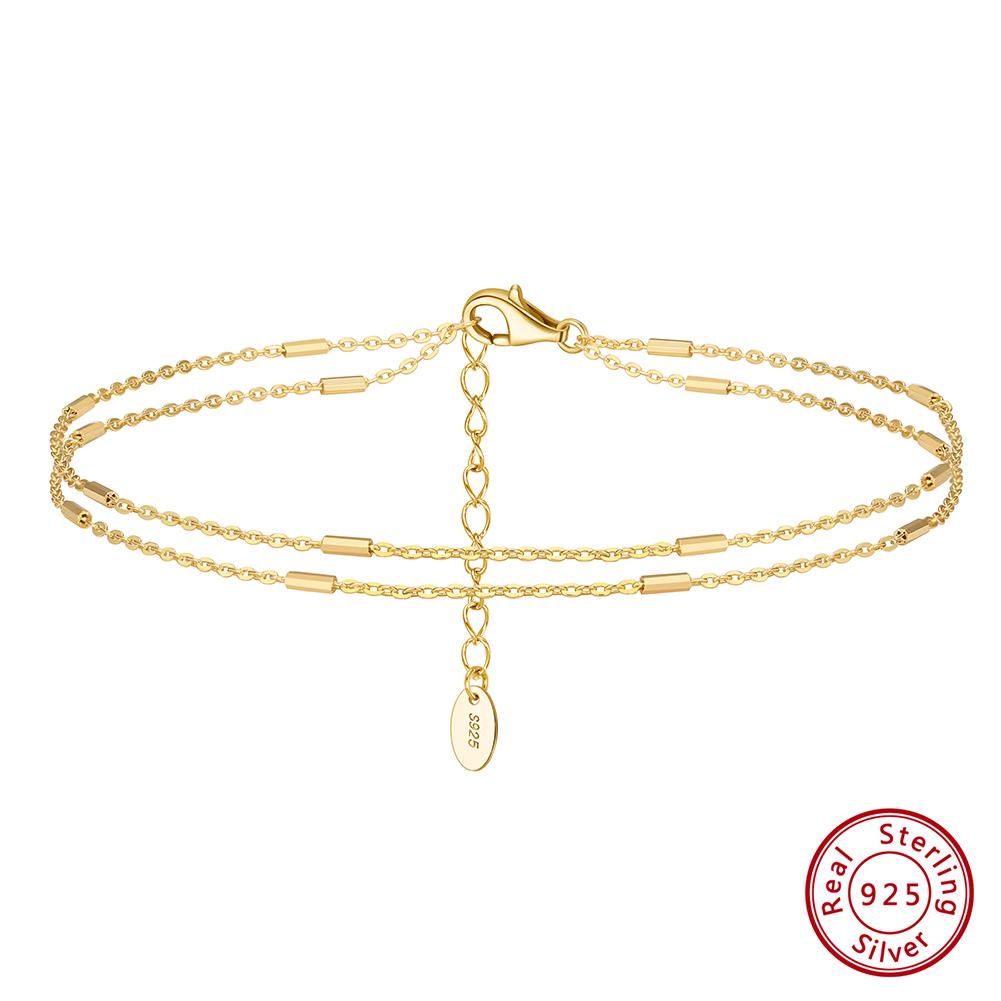 ORSA JEWELS S925 Silver Ankle Bracelet Summer Cable Chain Anklet Layered Dainty Cute Adjustable Beach Foot Jewelry SA35