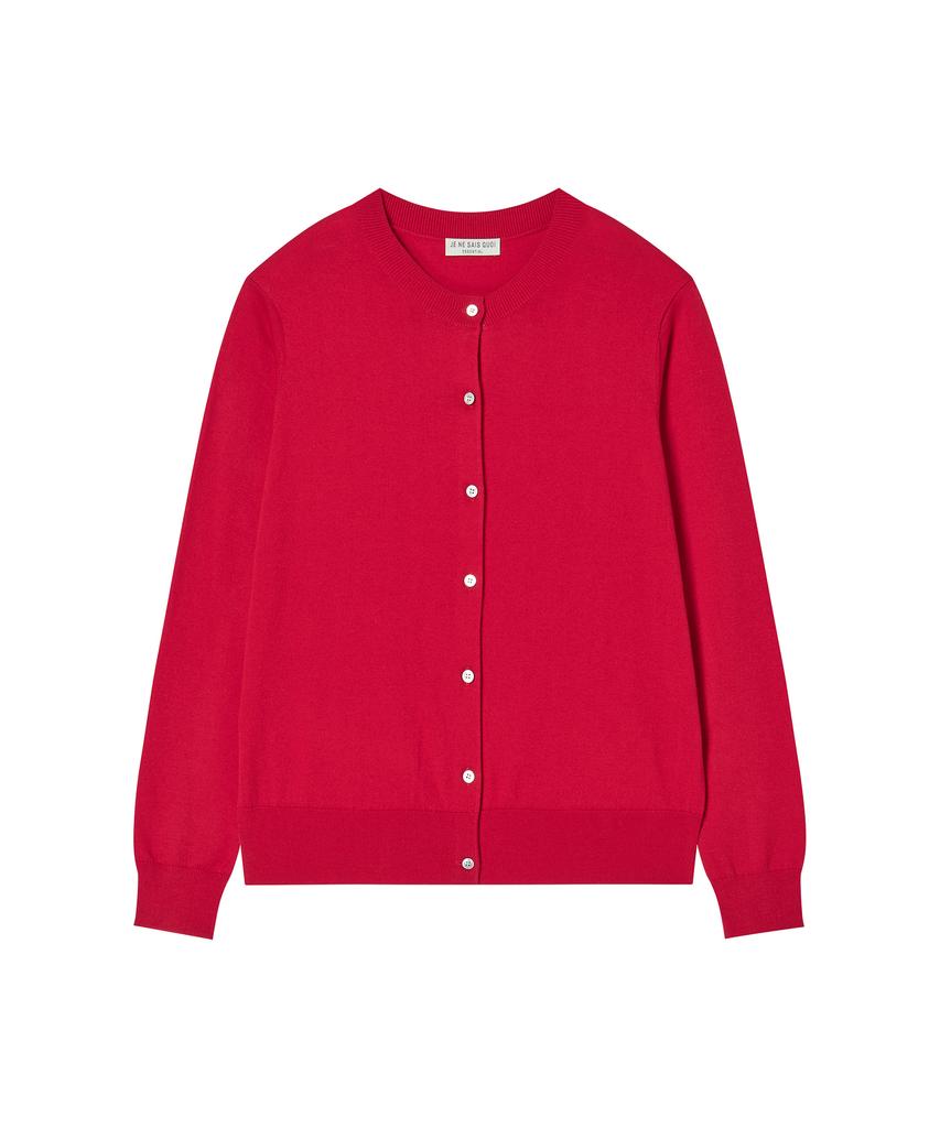 Je Ne Sais Quoi [Essential] Cashmere Light Crew Neck Cardigan_Red