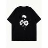 Übergroßes T-Shirt-Kleid Schwarz mit Blumendruck für Freizeitkleidung