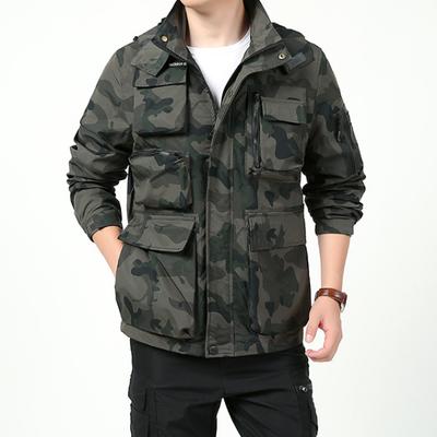 Men's Camouflage Jacket Outdoor Spring and Autumn Comfortable and Breathable Zipper Detachable Hat Windbreaker Jacket for Men