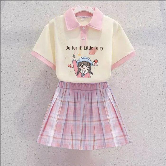 Kuromi Girls' Summer Cartoon JK Skirt Set - Short Sleeve Dress for Middle and Big Kids