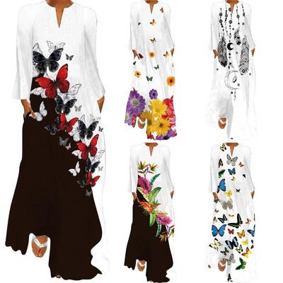 Vestido de Mujer Estampado con Cuello en V y Manga Larga Europeo y Americano de Primavera y Otoño 2024