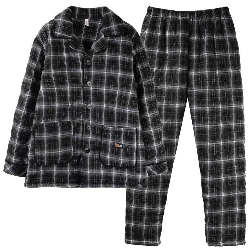 Pajamas Men'S Winter Three-Layer Thickened Velvet Pure Cotton Padded Cotton Autumn And Winter Warm Anti-Static Winter Loungewear Set