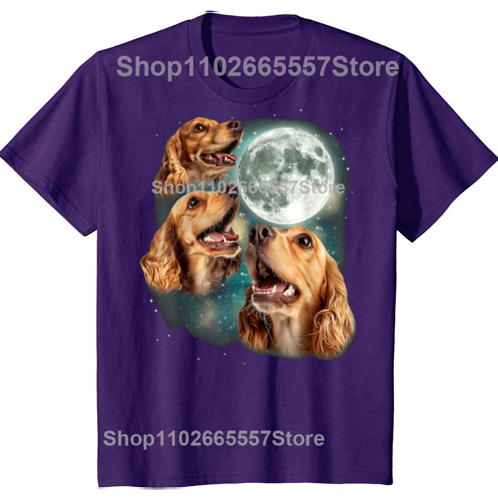 Funny Three Cocker Spaniel Moon Tshirts Men Womens Fashion Casual Tshirt 100 Cotton Loose Oversized Dog Lover T Shirt