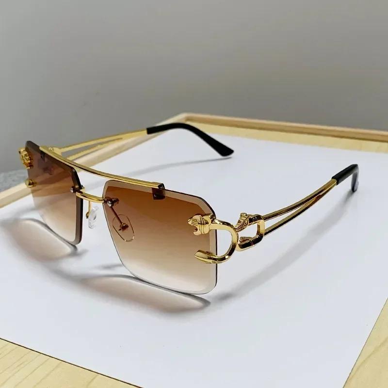 Luxury Square Sunglasses Men Women Brand Designer Vintage Rimless Sun Glasses Male Fashion Metal Gradient Mirror